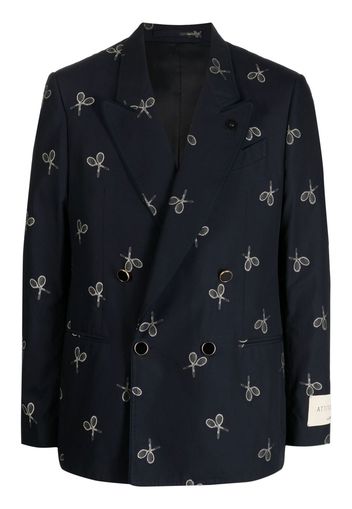 Lardini racket-print double-breasted blazer - Blu