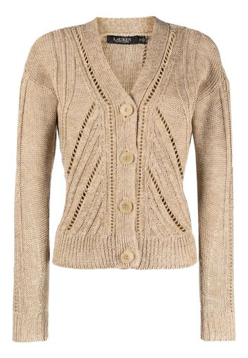 Lauren Ralph Lauren pointelle-knit V-neck cardigan - Marrone