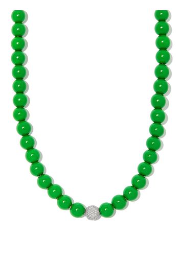 Lauren Rubinski sterling silver diamond beaded necklace - GREEN SILVER