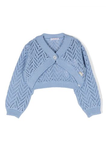 Le Bebé Enfant perforated tricot knit cardigan - Blu