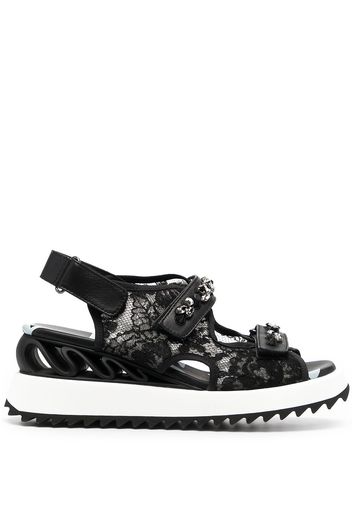 Le Silla lace-embroidered crystal-detail sandals - Nero