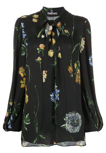 Lela Rose floral georgette pussy-bow blouse - Nero