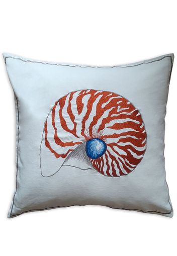 Les-Ottomans Shell-embroidered linen cushion - Bianco