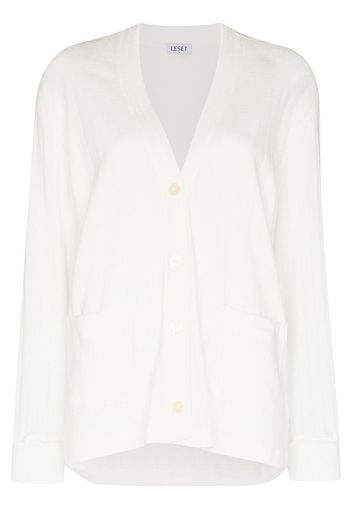 LESET pointelle knit cotton cardigan - Bianco