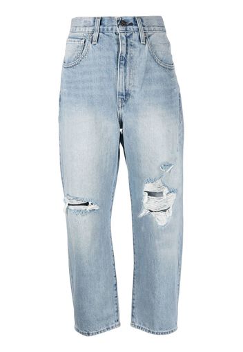 Levi's: Made & Crafted ripped-detail cropped jeans - Blu