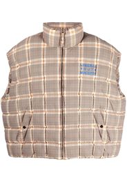 Liberal Youth Ministry appliqué-lettering check-pattern gilet - BEIGE