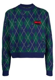 Liberal Youth Ministry distressed argyle-pattern jumper - GREEN