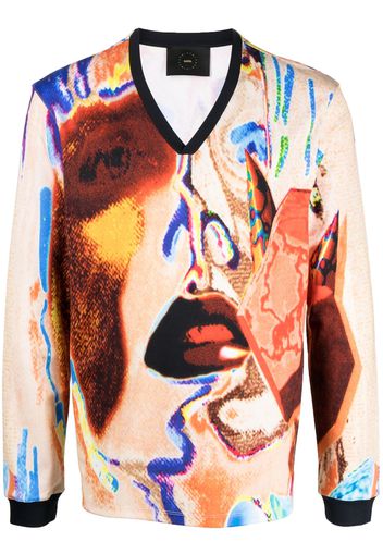 Limitato painterly-print V-neck sweatshirt - Multicolore