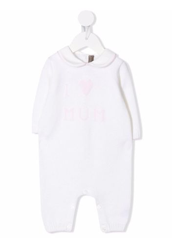 Little Bear embroidered long-sleeve romper - Bianco