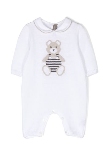 Little Bear teddy bear-motif cotton romper - Bianco