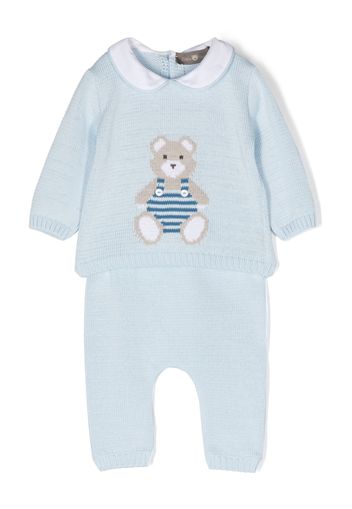 Little Bear teddy bear knit trouser set - Blu