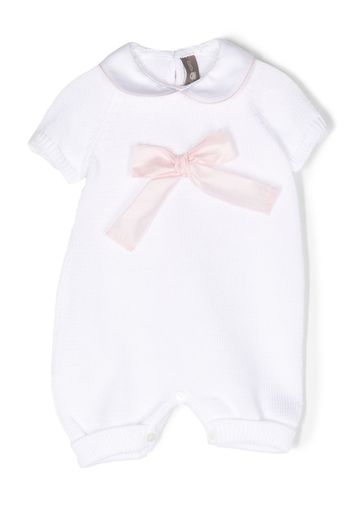 Little Bear bow-detail knitted romper - Bianco