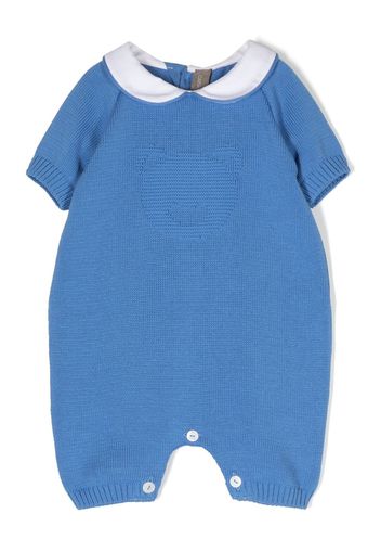 Little Bear rounded-collar knitted cotton romper - Blu