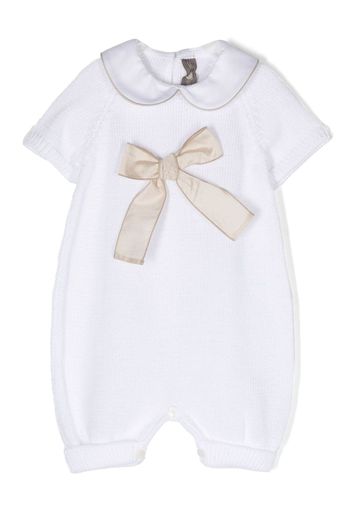 Little Bear bow-detail knitted romper - Bianco