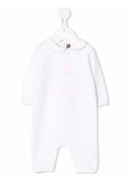 Little Bear slogan-print wool romper - Bianco