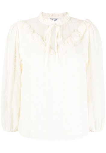 LIU JO ruffle-trim cotton blouse - Toni neutri