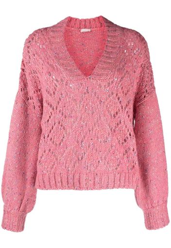 LIU JO open-knit V-neck jumper - Rosa