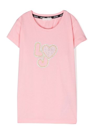 LIU JO glitter-embellished logo T-shirt - Rosa