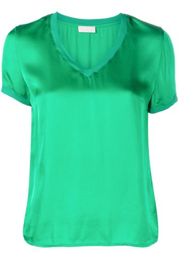 LIU JO V-neck short-sleeved satin T-shirt - Verde