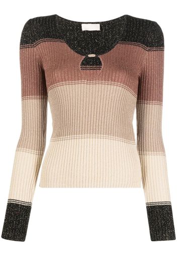 LIU JO lurex-detail striped ribbed-knit top - Marrone