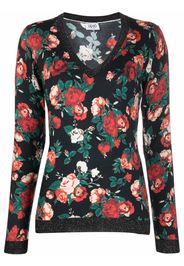 LIU JO floral-print V-neck jumper - Nero