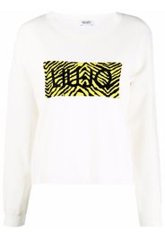 LIU JO crystal-logo zebra-print jumper - Bianco