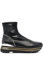 LIU JO flatform logo-patch ankle boots - Nero