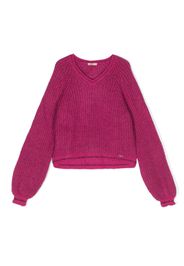 LIU JO striped-edge knitted V-neck jumper - Rosa