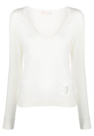 LIU JO logo-embellished V-neck jumper - Bianco