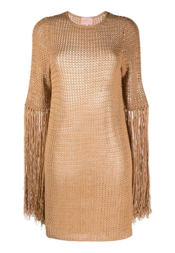 LIYA open-knit fringe-detail mini dress - Marrone