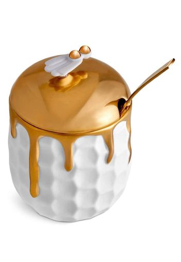 L'Objet Barattolo per miele Beehive con oro 24kt - Bianco