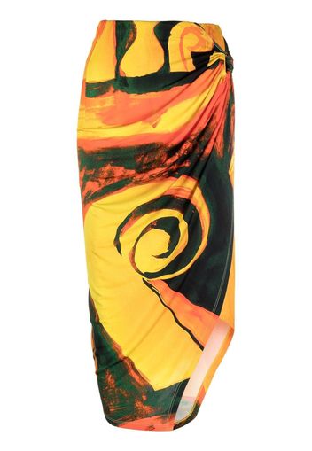 Louisa Ballou Coastline Checkmate-print wrap midi skirt - Arancione