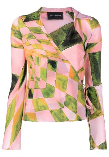 Louisa Ballou graphic-print silk-blend wrap blouse - Rosa