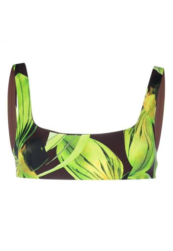 Louisa Ballou Scoop leaf-print bikini top - Verde