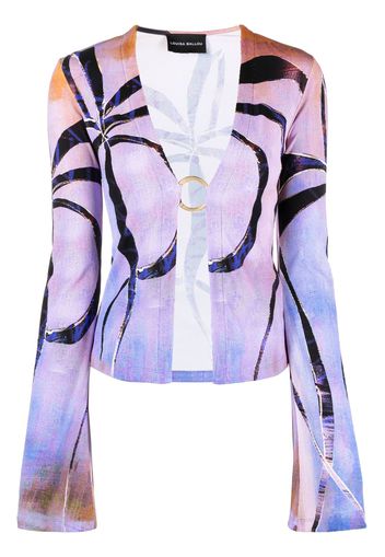 Louisa Ballou botanical-print ribbed cardigan - Viola