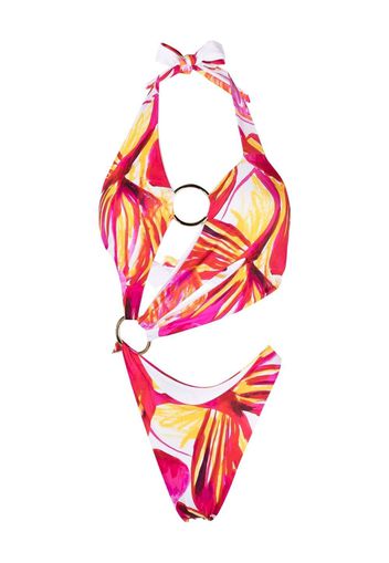 Louisa Ballou printed asymmetric cut-out swimsuit - Giallo