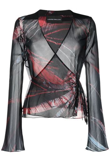 Louisa Ballou abstract-pattern stretch-silk wrap blouse - Nero
