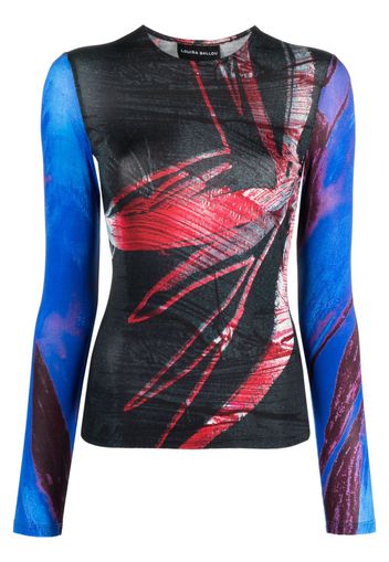 Louisa Ballou abstract-print mesh top - Blu