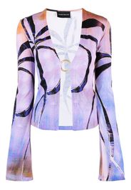 Louisa Ballou botanical-print ribbed cardigan - Viola