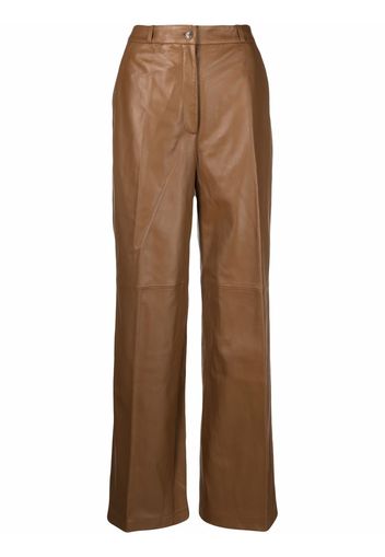 Loulou wide leg leather trousers - Marrone