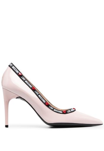 Love Moschino logo tape-trimmed leather pumps - Rosa