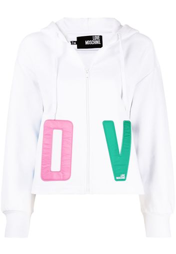 Love Moschino embroidered-love cotton hoodie - Bianco