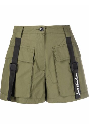 Love Moschino logo-tape pleated shorts - Verde