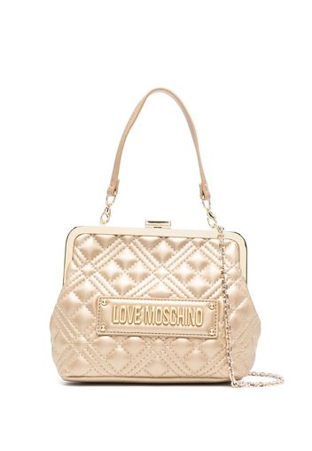 Love Moschino Borsa tote trapuntata con placca logo - Oro