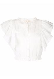 LoveShackFancy ruffle-trim cropped shirt - Bianco