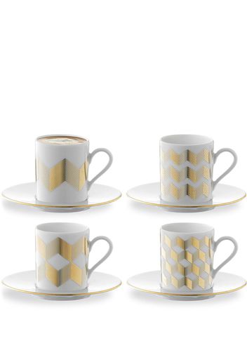 Chevron' coffee cup and saucer, set of four