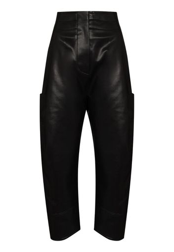 faux leather tapered trousers