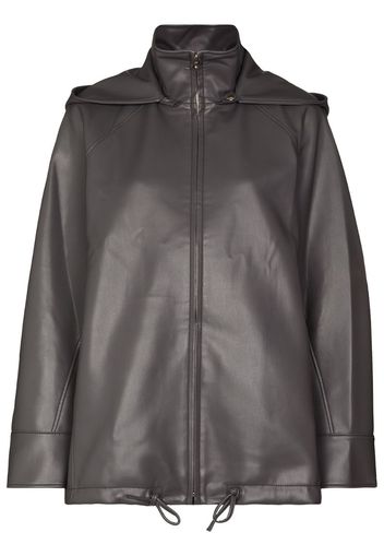 vegan leather hooded jacket