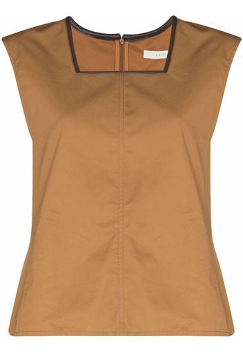 LVIR leather-trim poplin top - Marrone