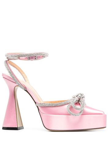 MACH & MACH Double Bow 130mm satin platform pumps - Rosa